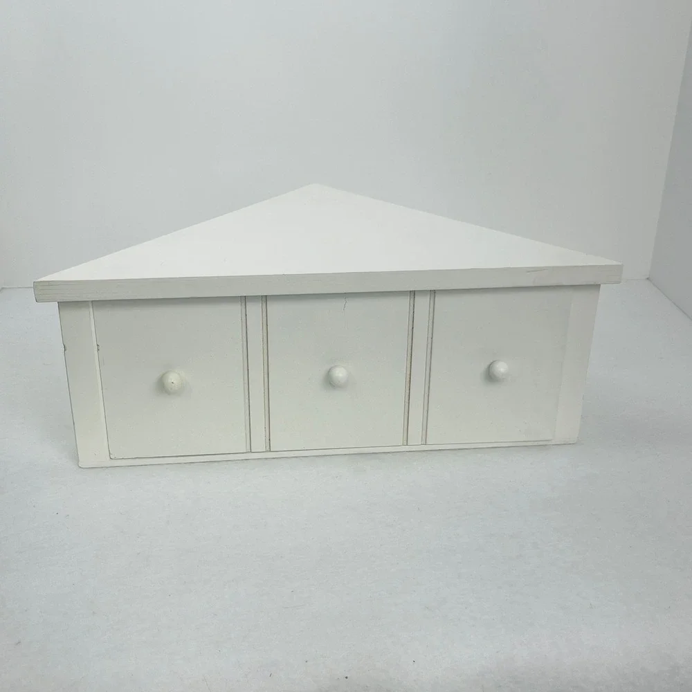 White Wooden Corner Wall Shelf with Storage Drawer and 3 Knobs Floating Shelf